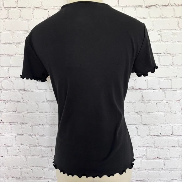 CALVIN KLEIN Black Short Sleeve Lettuce Edge Knit T-Shirt--M - Picture 4 of 14
